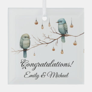 Adorno De Cristal Rustic Woodland Love Birds Celebration