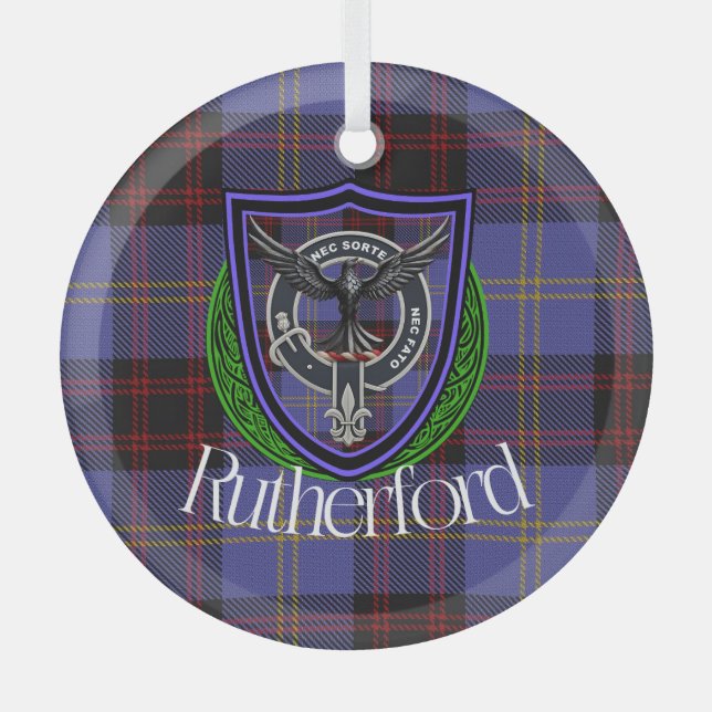 Adorno De Cristal Rutherford Scottish Clan Tartan & Crest (Anverso)