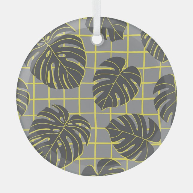 Adorno De Cristal Saltos de Monstera: Resumen moderno amarillo-gris (Anverso)