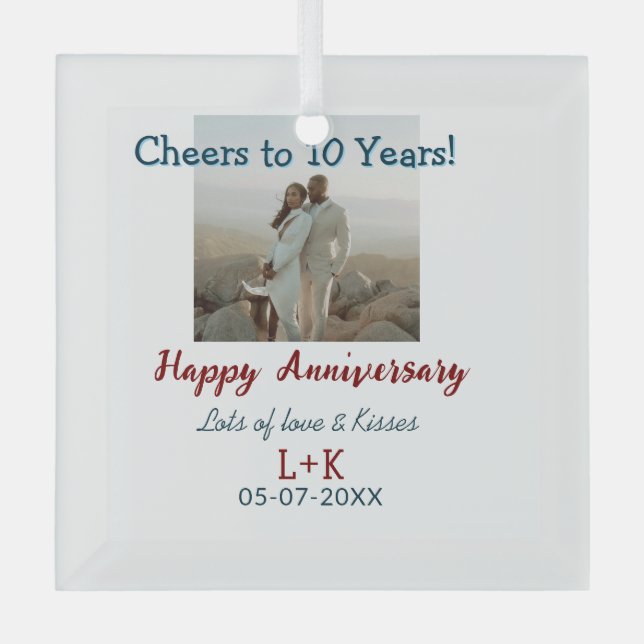 Adorno De Cristal Saludos a los 10 años feliz aniversario agregar da (Anverso)