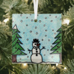 Adorno De Cristal Saludos de Snowman<br><div class="desc">Está esperándote y renunciando.</div>