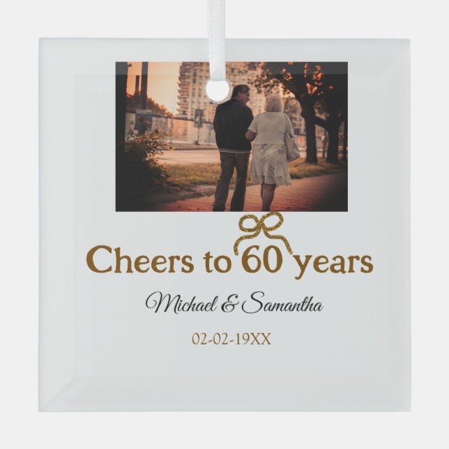 Adorno De Cristal Saludos dorados a boda de 60 años (Anverso)