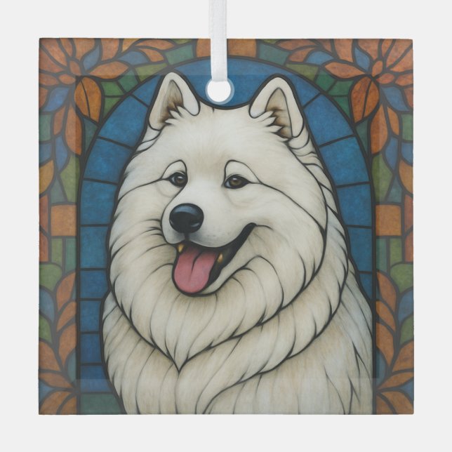 Adorno De Cristal Samoyed "Vidrio Manchado" (Anverso)