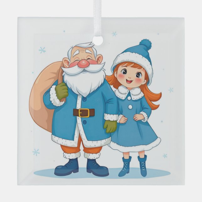 Adorno De Cristal Santa Claus sonriente y criada de nieve (Anverso)