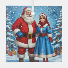Adorno De Cristal Santa Claus y Snow Maiden