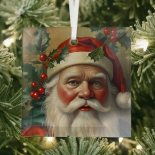 Adorno De Cristal Santa con muérdago