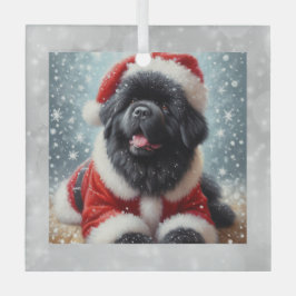 Adorno De Cristal Santa Newf Puppy Christmas Ornament
