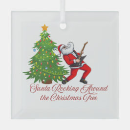 Adorno De Cristal Santa Rocking alrededor del árbol de Navidad en un