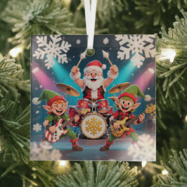 Adorno De Cristal Santa's Drumming Rock Band Ornament