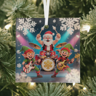 Adorno De Cristal Santa's Drumming Rock Band Ornament