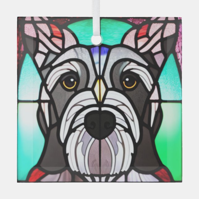 Adorno De Cristal Schnauzer estándar "Vidrio manchado" (Anverso)