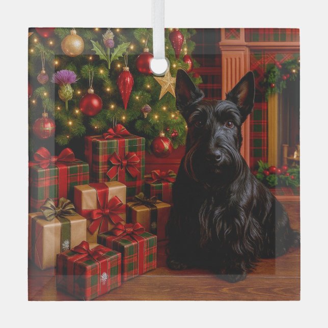 Adorno De Cristal Scottish Terrier Holiday  (Anverso)