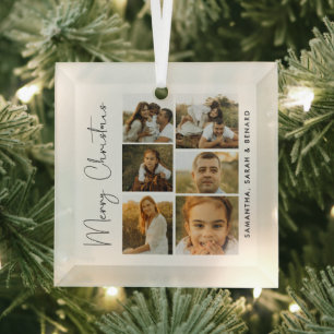 Adorno De Cristal Script Minimo Feliz Navidad Familia 6 Fotos