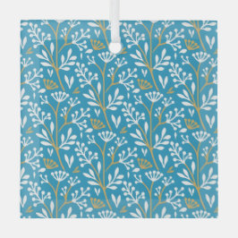 Adorno De Cristal Seamless Floral Pattern: White and Gold on Blue