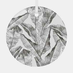 Adorno De Cristal Selva blanca negra: patrón de planta tropical