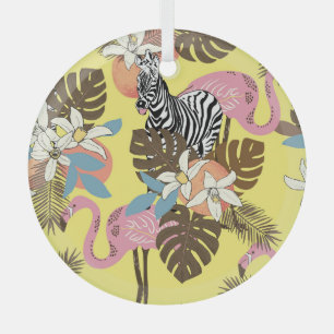Adorno De Cristal Selva Flamingo: Patrón Animal Exótico.