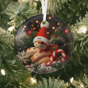 Adorno De Cristal Serpiente de maíz albino en un Navidad de Santa Ha