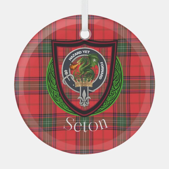 Adorno De Cristal Seton Scottish Clan Tartan & Crest (Anverso)