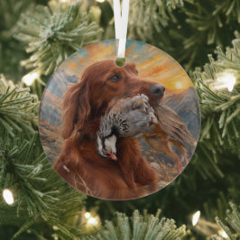 Adorno De Cristal Setter Irlandés con Perdiz Chukar ,Arte