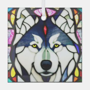 Adorno De Cristal Siberian Huskie "Vidrio Manchado"