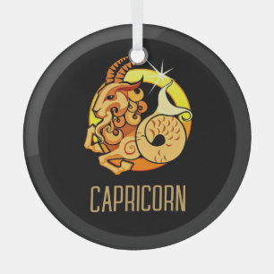 Adorno De Cristal Signo de zodiaco de Capricornio marrón y dorado ne