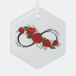 Adorno De Cristal Símbolo infinito con rosas rojas