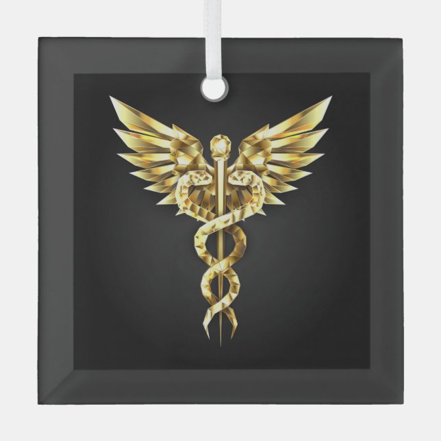 Adorno De Cristal Símbolo poligonal de oro Caduceus (Anverso)