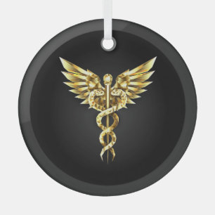 Adorno De Cristal Símbolo poligonal dorado Caduceo