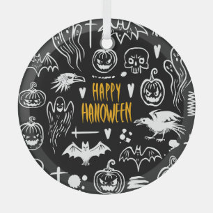 Adorno De Cristal Símbolos de Halloween dibujados a mano, colección