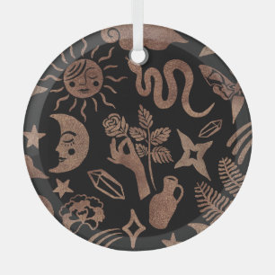 Adorno De Cristal Símbolos místicos: serpiente, sol, luna.