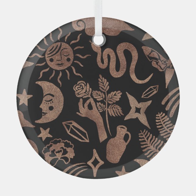 Adorno De Cristal Símbolos místicos: serpiente, sol, luna. (Anverso)