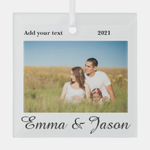 Adorno De Cristal simple mínimo añadir su nombre foto año acuarela