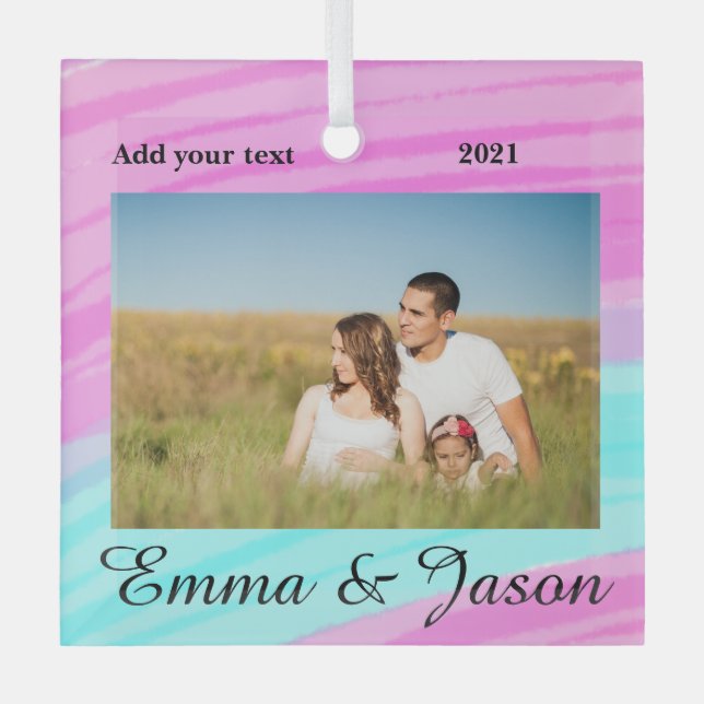 Adorno De Cristal simple mínimo añadir su nombre foto año acuarela (Anverso)