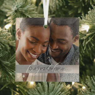 Adorno De Cristal Simple Nuestra Primera Foto De Navidad