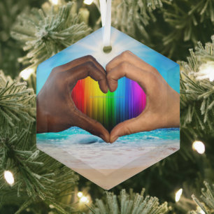 Adorno De Cristal SlipperyJoe gradiente de corazón de arcoíris vívid