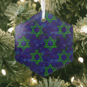 Adorno De Cristal SlipperyJoe's Hanukkah filas verdes Estrellas de D