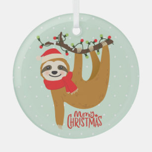 Adorno De Cristal Sloth Merry Christmas Cute Festividad Animal
