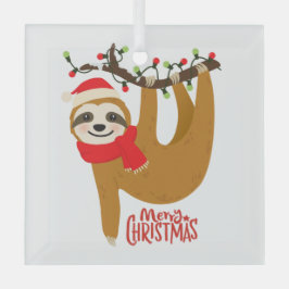 Adorno De Cristal Sloth Merry Christmas Cute Festividad Animal
