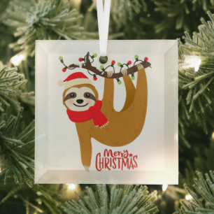 Adorno De Cristal Sloth Merry Christmas Cute Festividad Animal