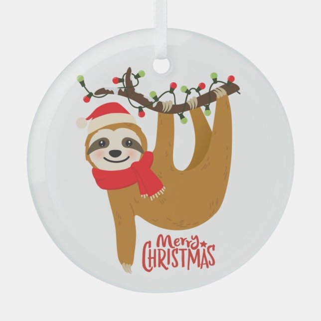 Adorno De Cristal Sloth Merry Christmas Cute Festividad Animal (Anverso)