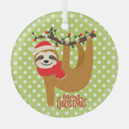 Adorno De Cristal Sloth Merry Christmas Cute Festividad Animal
