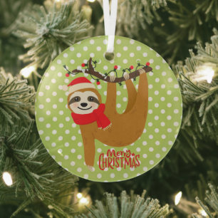 Adorno De Cristal Sloth Merry Christmas Cute Festividad Animal