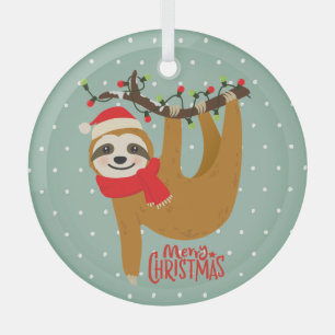 Adorno De Cristal Sloth Merry Christmas Cute Festividad Animal
