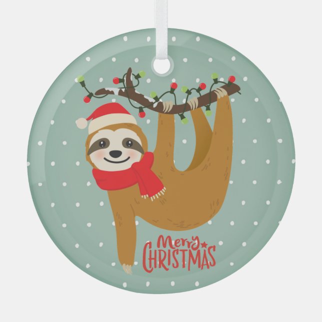 Adorno De Cristal Sloth Merry Christmas Cute Festividad Animal (Anverso)