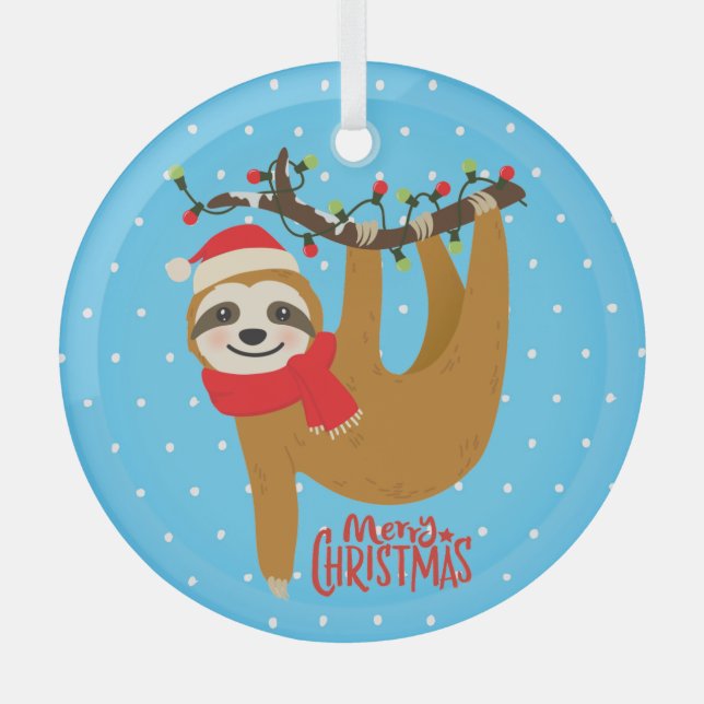 Adorno De Cristal Sloth Merry Christmas Cute Festividad Animal (Anverso)
