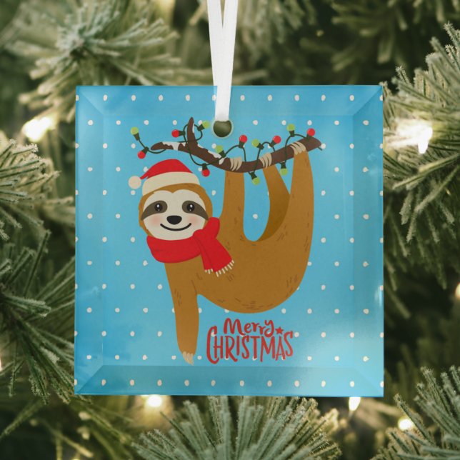 Adorno De Cristal Sloth Merry Christmas Cute Festividad Animal (in situ)