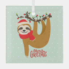 Adorno De Cristal Sloth Merry Christmas Cute Festividad Animal