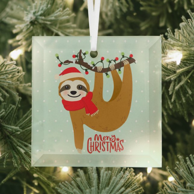 Adorno De Cristal Sloth Merry Christmas Cute Festividad Animal (in situ)