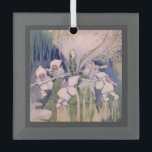 Adorno De Cristal Snow Faeries Making Snow<br><div class="desc">vintage fairylands painting of snow fairies making snow dressed in white fluffy hooded coats, pretty pink wings and fur lined trousers working and pushing snow covers sticks around a snow mill to churn and make snow. vintage illustrative watercolor fairyland painting of fairies on top of a mountain manufacturing snow by...</div>