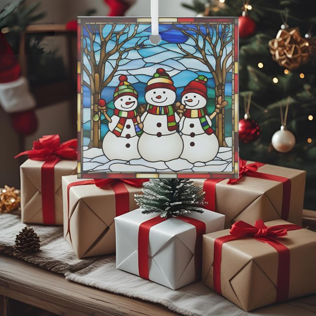 Adorno De Cristal Snowman Family Faux Sained Glass (Subido por el creador)